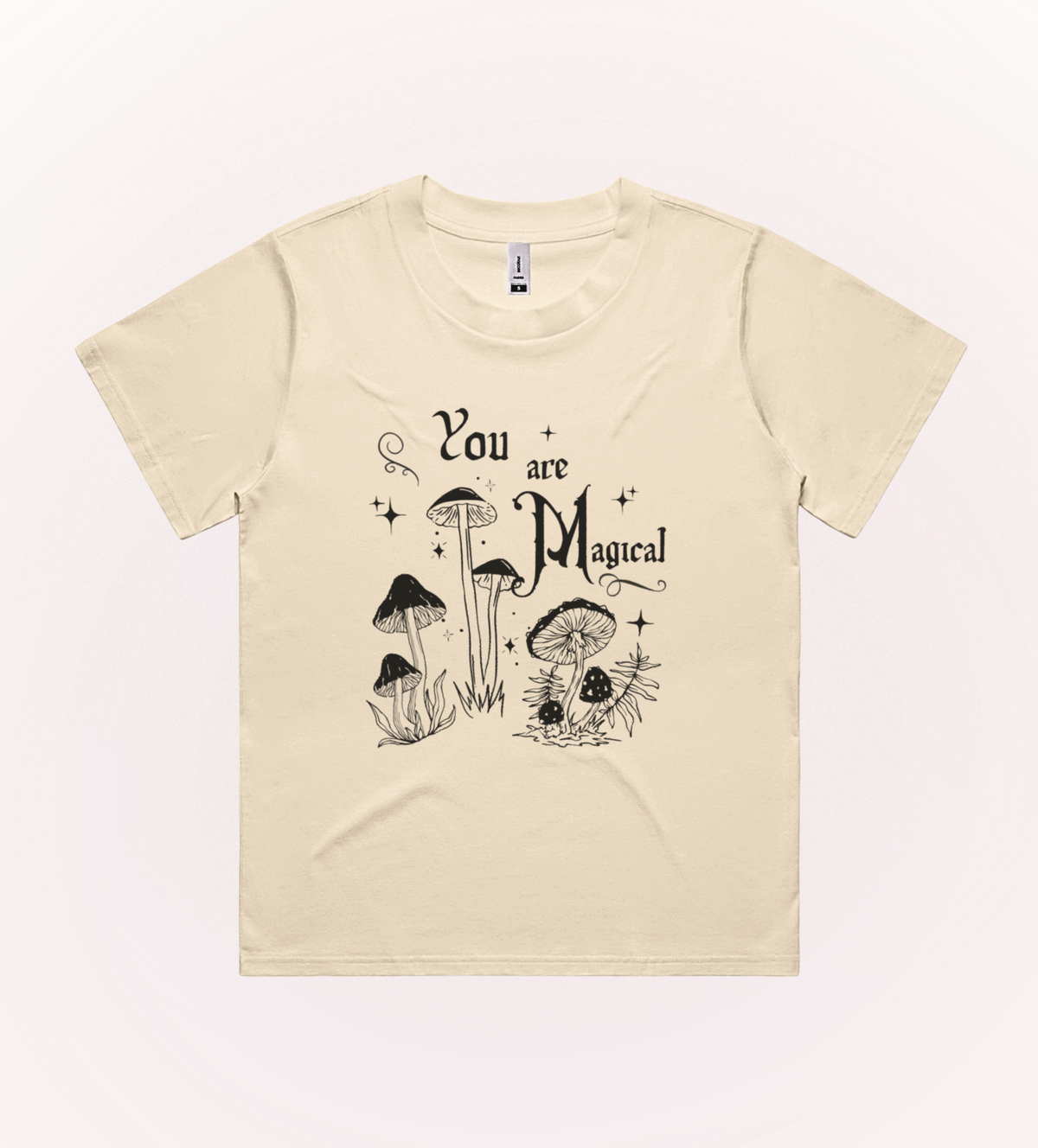 Magic Mushrooms Boxy Tee – close-up | Rosewood & Co