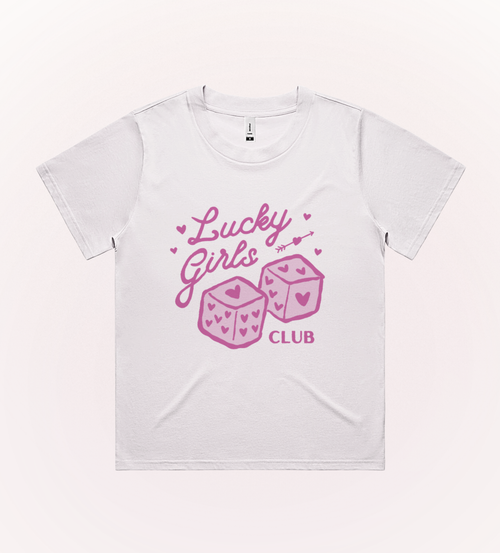 Lucky Girls Club Boxy Tee – close-up | Rosewood & Co