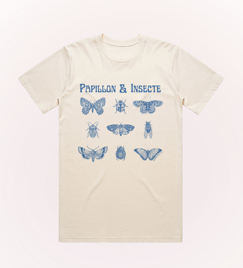 Papillon & Insecte Classic Tee – close-up | Rosewood & Co